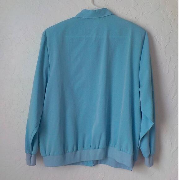 Vintage GRAFF Blue Floral Button Up Light Jacket Women Sz Large Petite Made USA - Picture 2 of 12